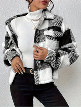 Autumn/winter Elegant Winter Coat Female Women's Urban New in Coat Plaid Pattern Lapel Button Fleece Women's Winter Coats 2