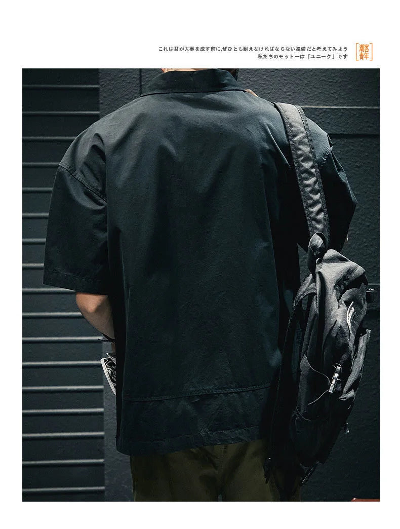 Korea American Casual Men's T-shirt Summer Tooling Style Short Sleeve New Pocket Shirt Collar Men's Clothing Loose Plus Size Top 5