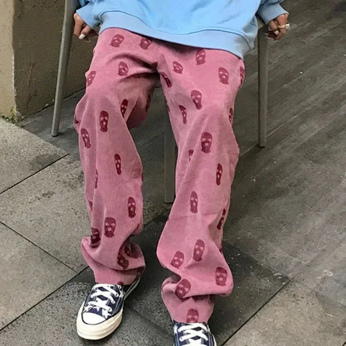 Pants Women Summer Ladies Full Length Trousers Loose High Waist Casual Skulls Drawstring Fashion Popular Preppy Korean Style 7