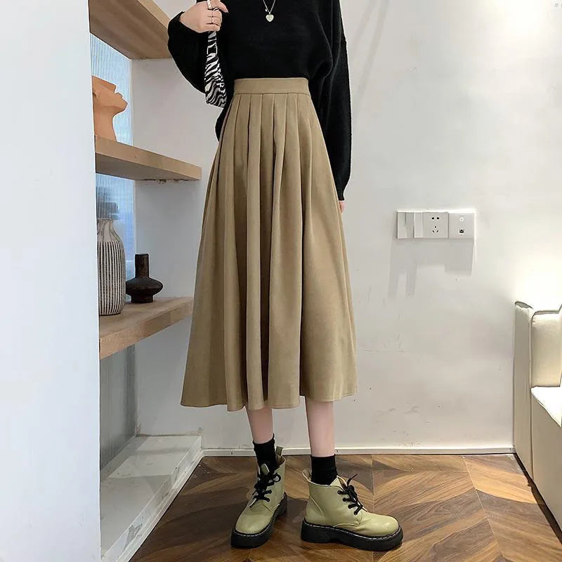 Lucyever Vintage Brown High Waist Pleated Skirt Women Korean Fashion College Style Long Skirt Ladies Autumn Casual A line Skirts 9