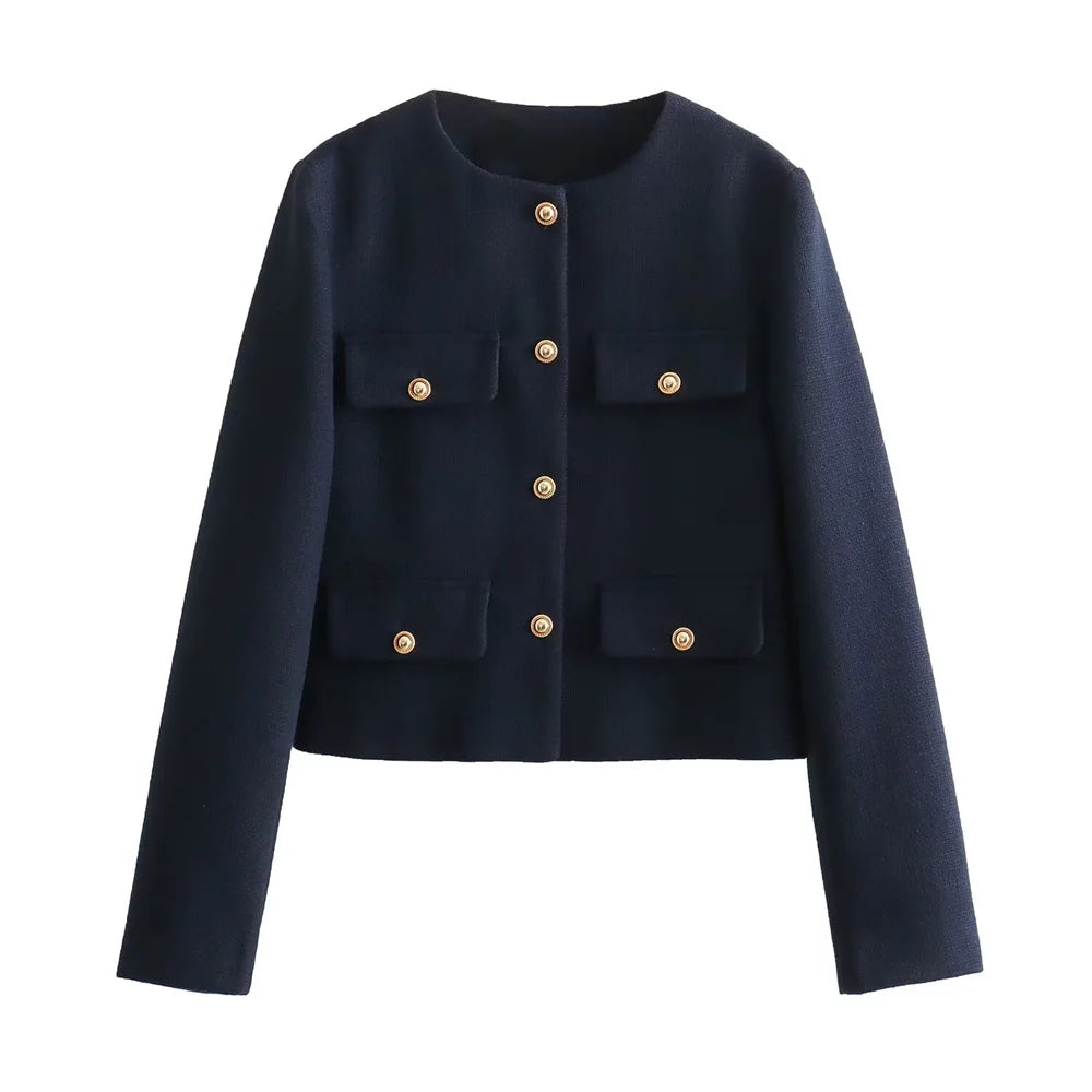 Women’s Casual Round Neck Cropped Suit Coat
