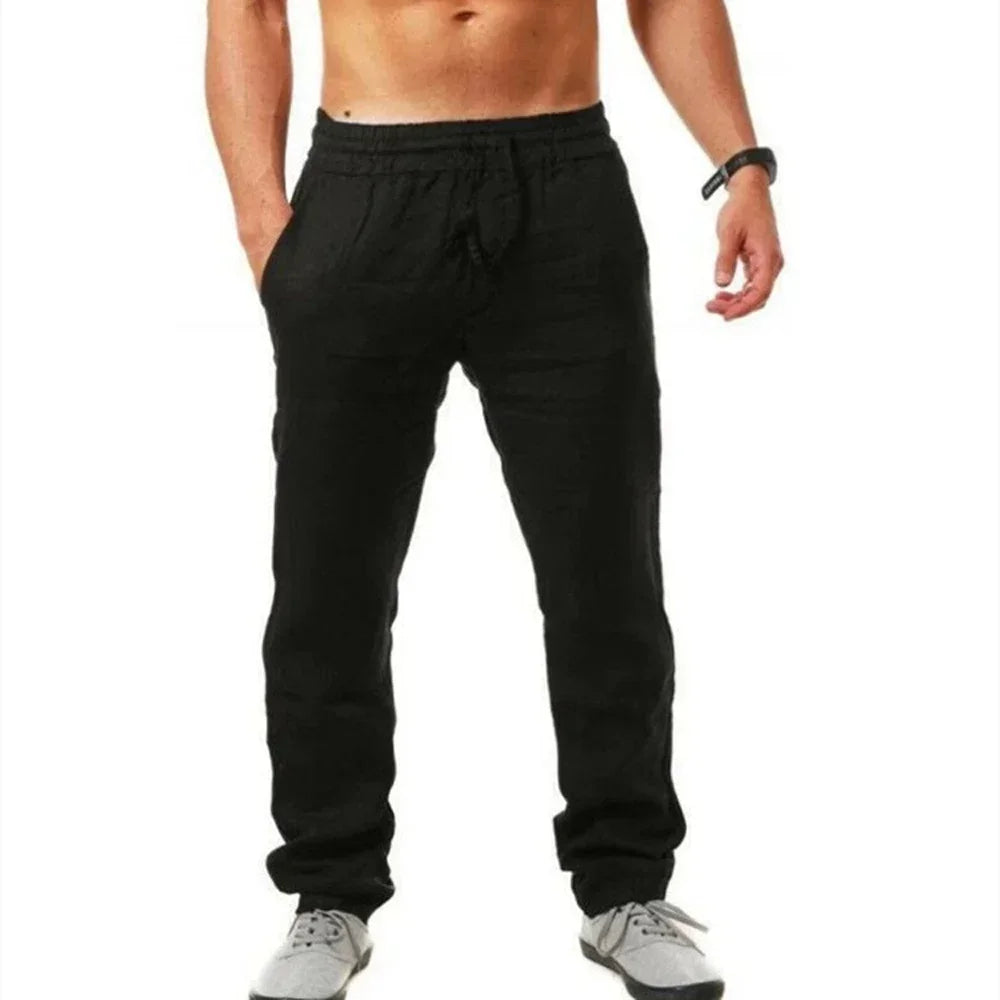Men's Linen Pants Summer Male Breathable Linen Trousers Sweatpants 3