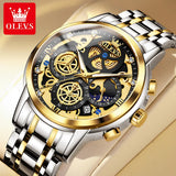 Men's Watches Top Brand Luxury Original Waterproof Quartz Watch for Man Gold Skeleton Style 24 Hour Day Night New 3