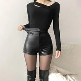 Women's Black Goth Pants Shorts High Waist Spring Autumn Fashion Tight Sexy Stretch Y2K Corduroy Female Casual Pants 7