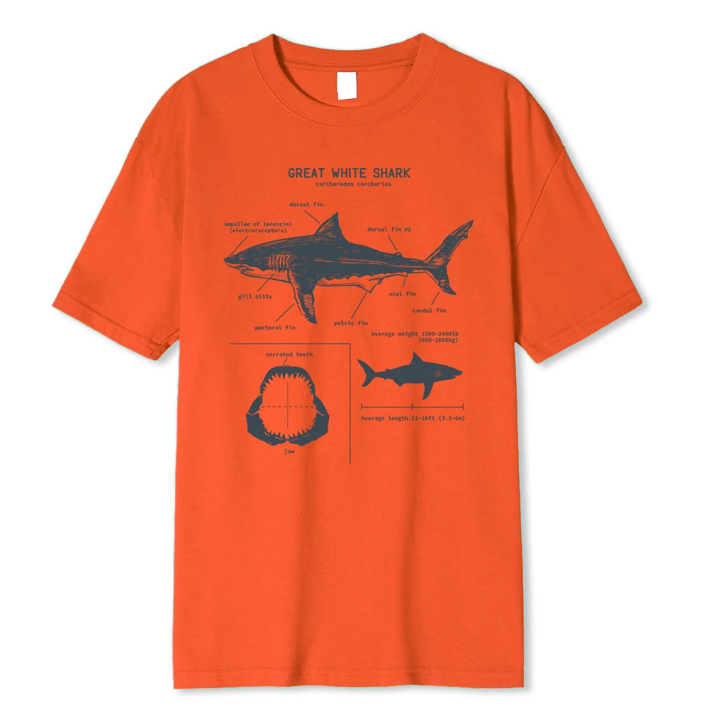 Great White Shark Anatomy T-Shirt New Summer Men Street Short Sleeve Hip Hop Punk Style Boy Casual Tops Fashion White Tees 3