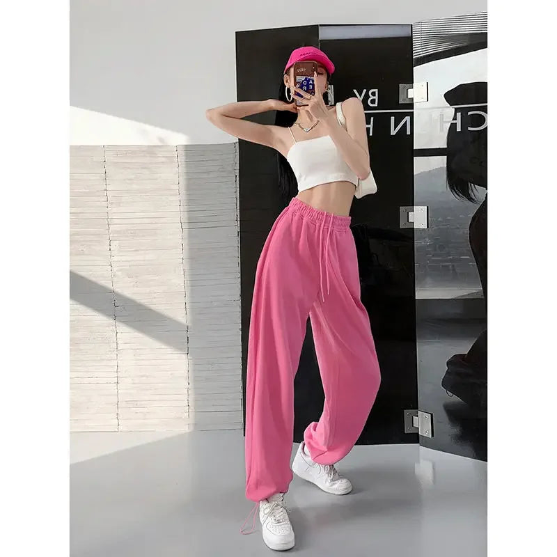 Drawstring Fitness Women's Pants Clothing Jogging Sports Elastic Waist Harem Trousers for Woman Pink Baggy Sweatpants Loose G 2