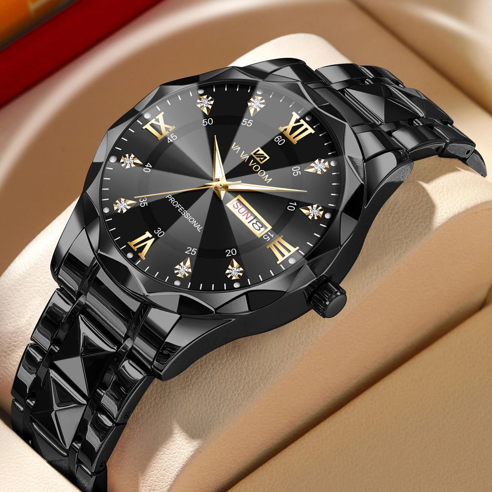 Men-Watch-Water-Diamond-Luxury-Night-Glow-Double-Calendar-Quartz-Movement-41mm-Blue-Gold-Stainless-Steel