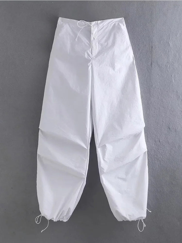 Women Fashion Parachute Cargo Pants Vintage Jogging Trousers High Elastic Waist Female Chic Lady Boot Cut 2