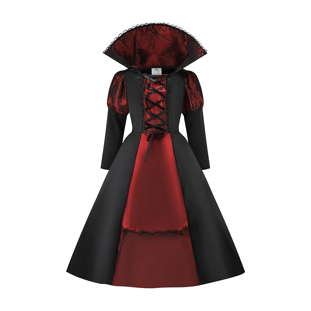 2025 Girls Boys Red Vampire Costume Ghost Bride Gothic Dress Party Kids Cosplay Clothes Halloween Outfit 2