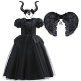 Girls' Dark Forest Queen Cosplay Dress with Wings