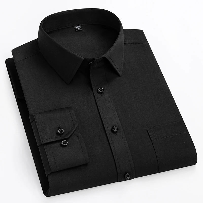 Men's Double Collar Office Shirt - Plus Size, Slim Fit, Solid Colors, long-sleeve business tops 5
