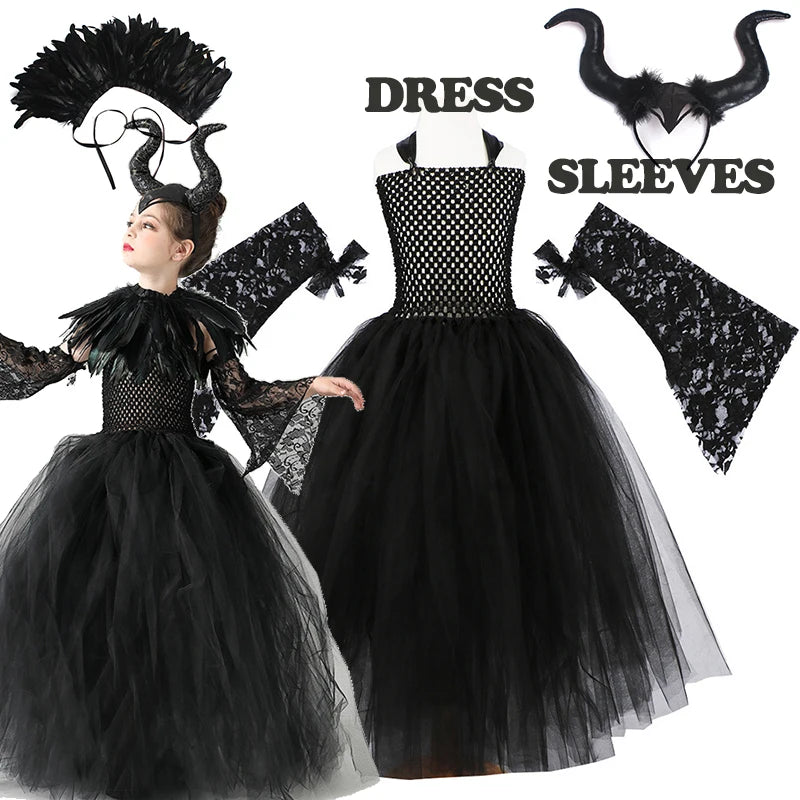 Girls' Maleficent-Inspired Halloween Tulle Dress