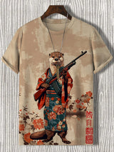 3D Printed Samurai Cat T-Shirt | Japanese Inspired Men's Tee