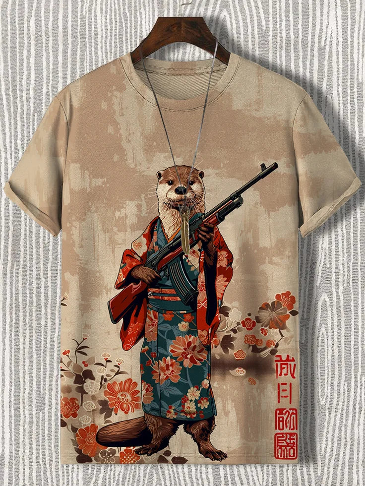 3D Printed Samurai Cat T-Shirt | Japanese Inspired Men's Tee
