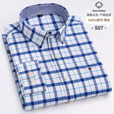 100-Cotton-Oxford-Men-s-Shirts-Long-Sleeves-Plaid-Soft-Regular-Fit-Formal-Dress-Shirt-Pocket