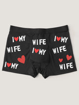 Men's Black Boxer Shorts With I Love My Wife" Print Comfortable Breathable Underpants Underwear 2