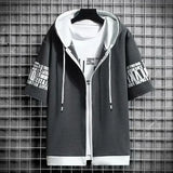 Fashion Men's Hoodies Summer Men Clothing T-shirt Zipper Hood Cartoon Casual T Shirt Print Hooded Top Short Sleeve Men 4