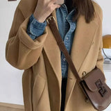 Double Breasted Soft Warm Coat Fashionable Women's Winter Wool Lapel Casual Windbreaker Lazy Street Style 6