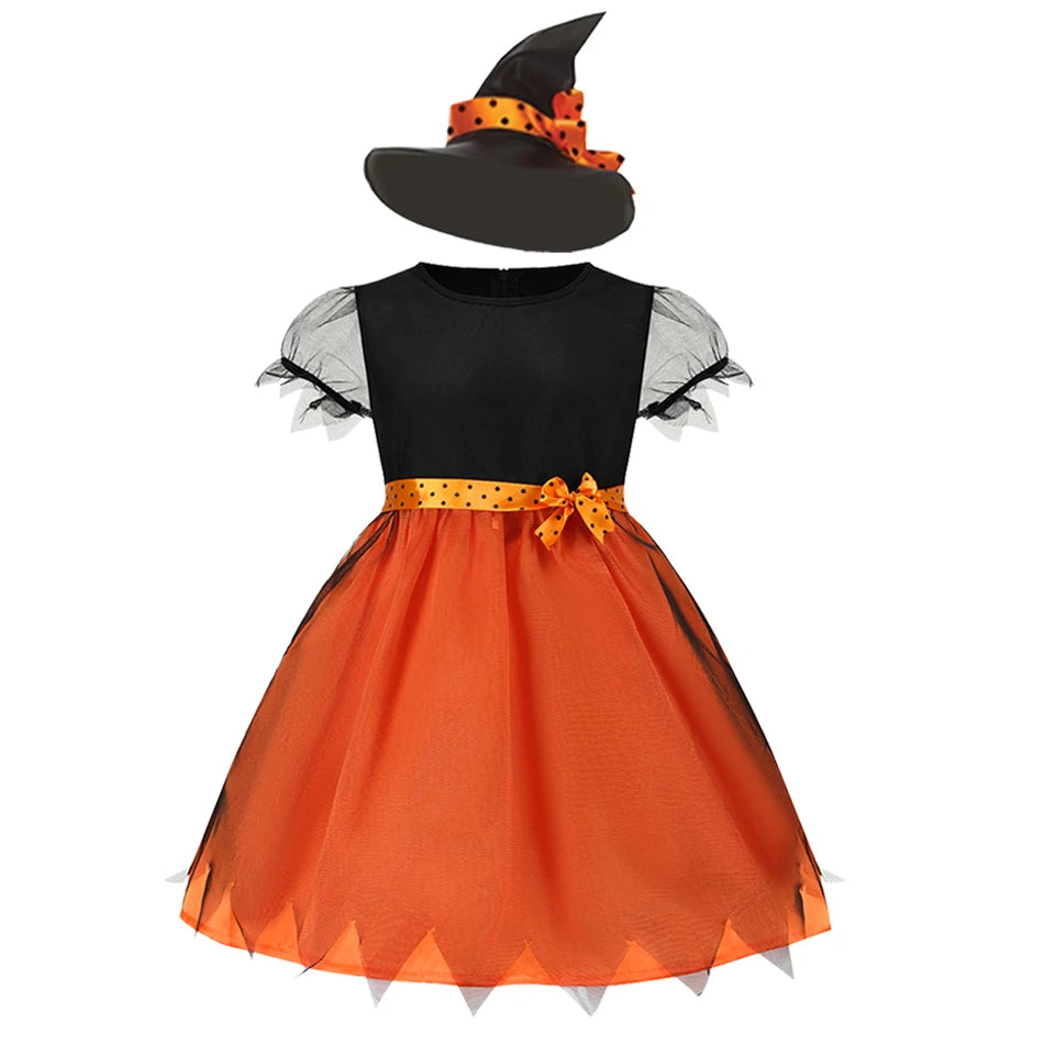 2025 Children's Pumpkin Costume Role Playing Girls Dress Carnival Party Halloween Cosplay Performance Kid Outfit 2