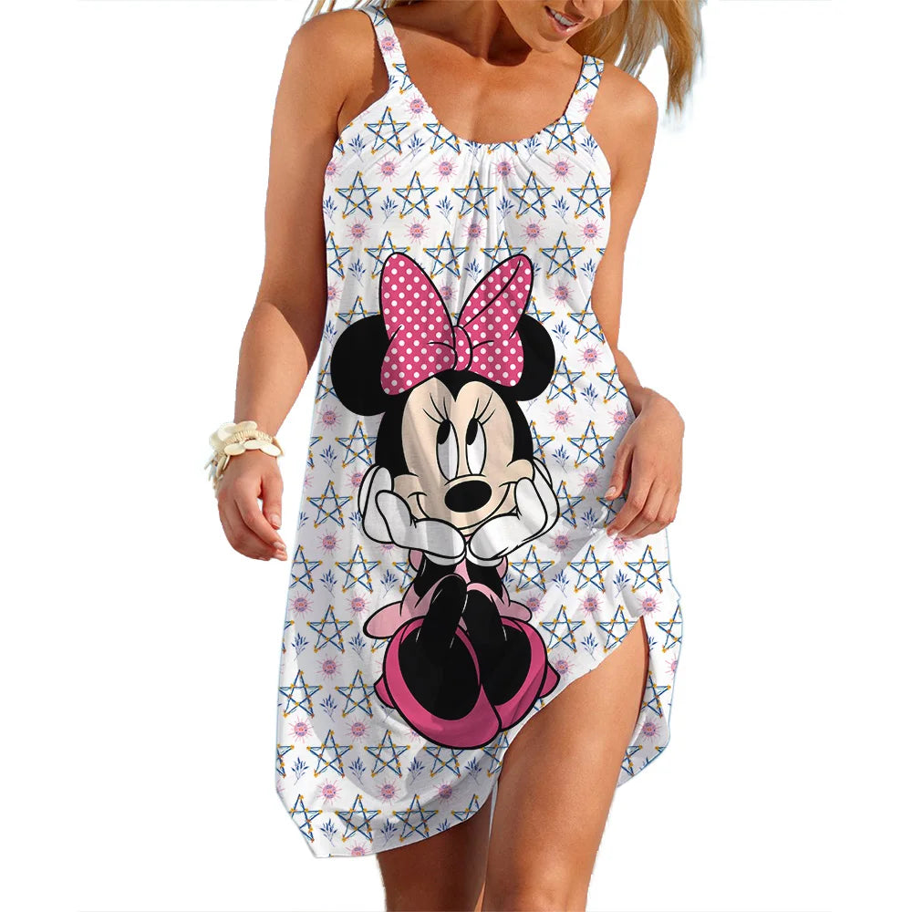 Disney-Mickey Minnie Dresses for Women Soft Women's Beach Dresses Summer Fashion Sling Print Sexy Skinny Seaside Casual Oversize 2