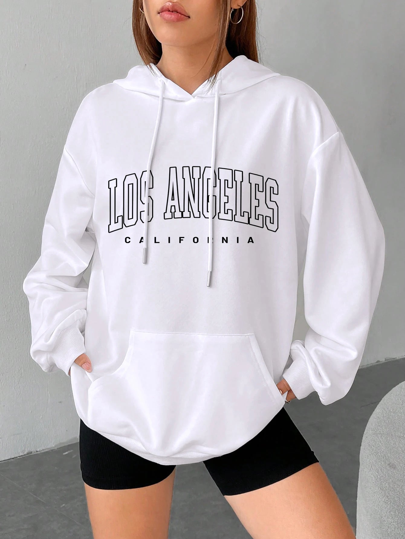 Los Angeles Letter Design Fleece Hoodie