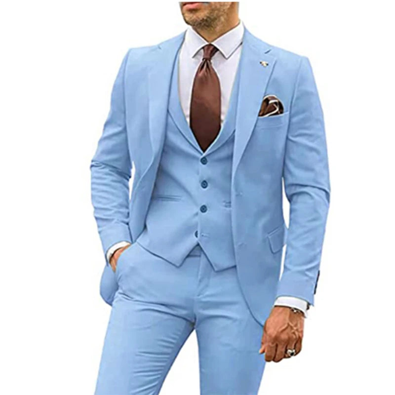 3 Pieces Beige Suits for Men 2023 Slim Fit Groom Tuxedo Wedding Suits