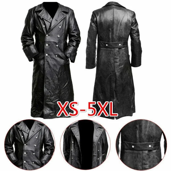 MEN'S GERMAN CLASSIC WW2 MILITARY UNIFORM OFFICER BLACK LEATHER TRENCH COAT 4