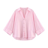 HipSeam Wide Sleeved Shirt Women Spring Asymmetric Hem Button Women's Shirts Simple Lady Johnny Collar Linen Shirts & Blouses 2