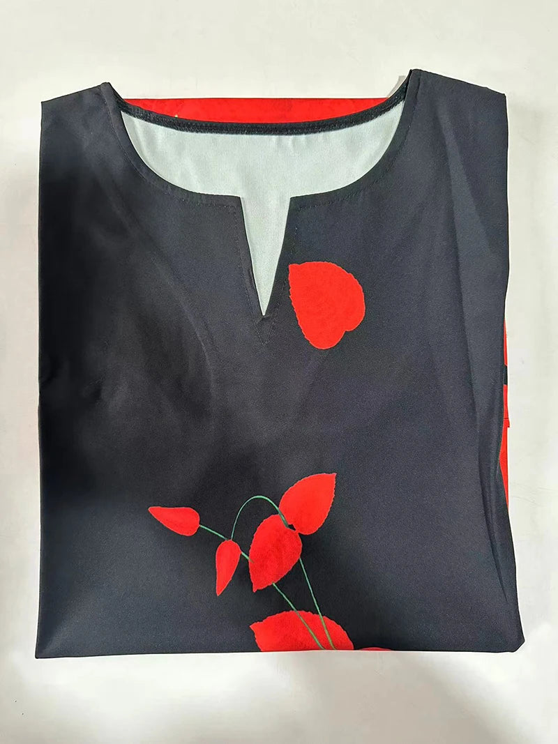 Women New Dress V-neck Sleeveless Sexy Printed Large Dress 3