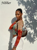 Nibber Autumn Art Print T-shirt Women's Wear Long-sleeved O-Neck Short Section Navel Slim Fit Top Female Street Comfort Clothing 2