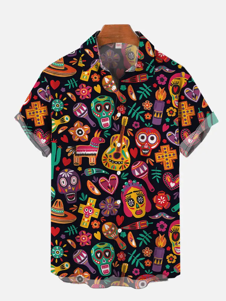 Mexican Graffiti Hawaiian Shirt - Men's Colorful Short Sleeve Hawaii Style