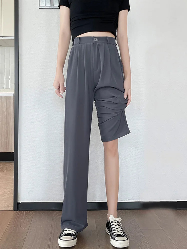 New-Women-Pants-Fashion-High-Waist-Stright-Long-Wide-leg-Suit-pants-Female-Casual-Spring-Summer