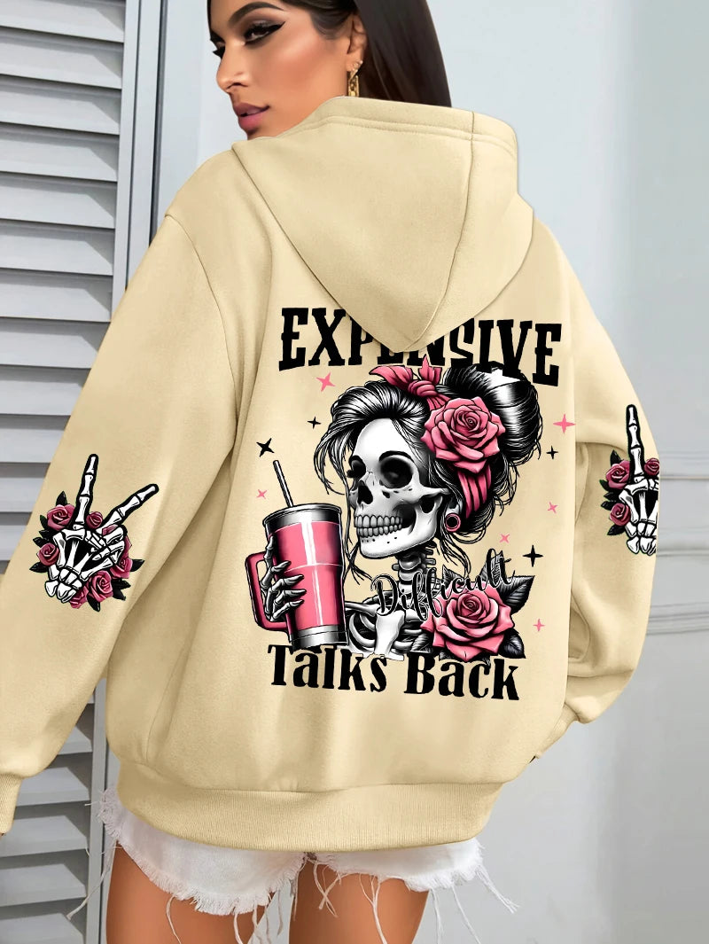 Women’s "Expensive Talks Back" Funny Print Hoodie