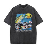 Washed Vintage Catch Em If You Can Car Print T Shirts Men Casual Fishing Lovers Funny Meme T-shirts Male Cotton Oversized Tshirt