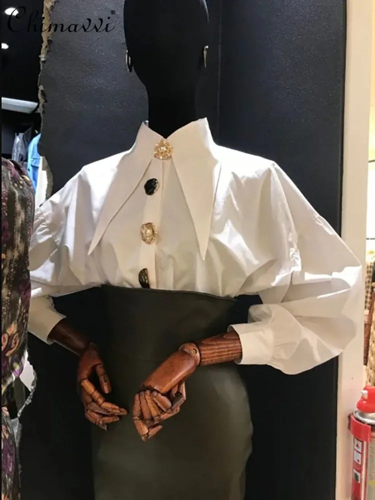 2025 Casual Long-sleeve Shirt Women New Fashion Turn Down Collar Big Button Retro Blouse Female 2