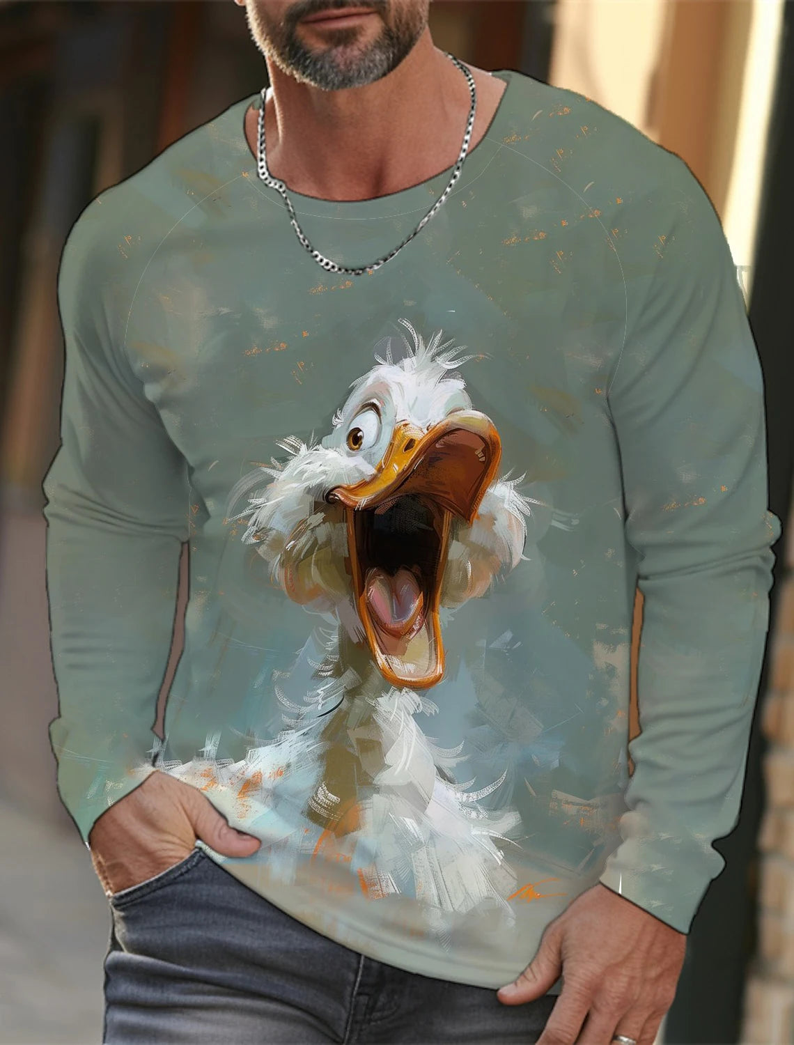 Funny 3D Animal Print Mens Top Fashion Cotton Long Sleeve T-shirt Men