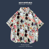 Men Street Fashion Summer Daily Shirt Hawaiian Cartoon Print Casual Loose Shirts 3