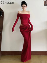 Cutenew-Mesh-Ruched-Women-Maxi-Dress-Sexy-See-Through-Off-Shoulder-Long-Sleeve-Sheath-Vestidos-Female