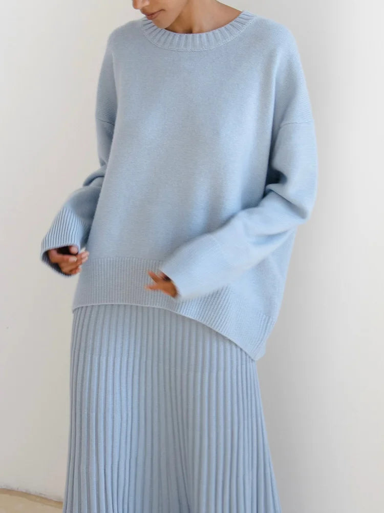 Light Blue Oversized Sweaters For Women 2024 Trend White Loose Sweater Casual Autumn Winter Warm Thick Knit Sweater Women Jumper 7