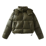 Autumn/Winter New Product Women's Standing Neck Hooded Long Sleeve Side Pocket Short Cotton Coat Jacket 3