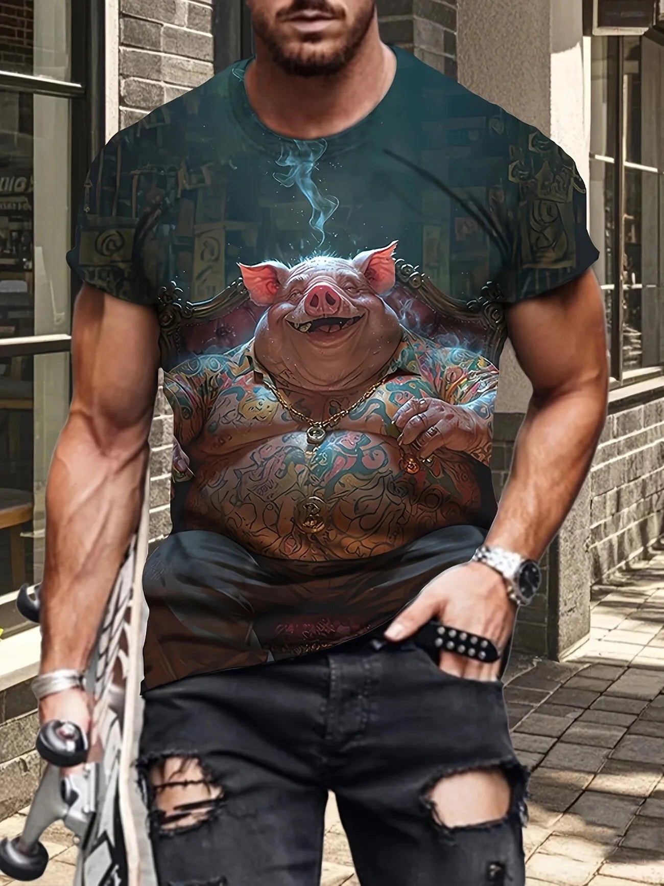 Angry Animal Print Summer Men's T Shirt Casual Short Sleeve Fashion Streetwear Male Oversized Clothing Crew Neck T-Shirts