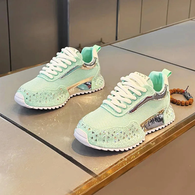 Chunky Sneakers Men Designer Bling Punk Board Shoes Fashion Casual Leather Mesh Breathable Increased Internal Platform Gym Shoes