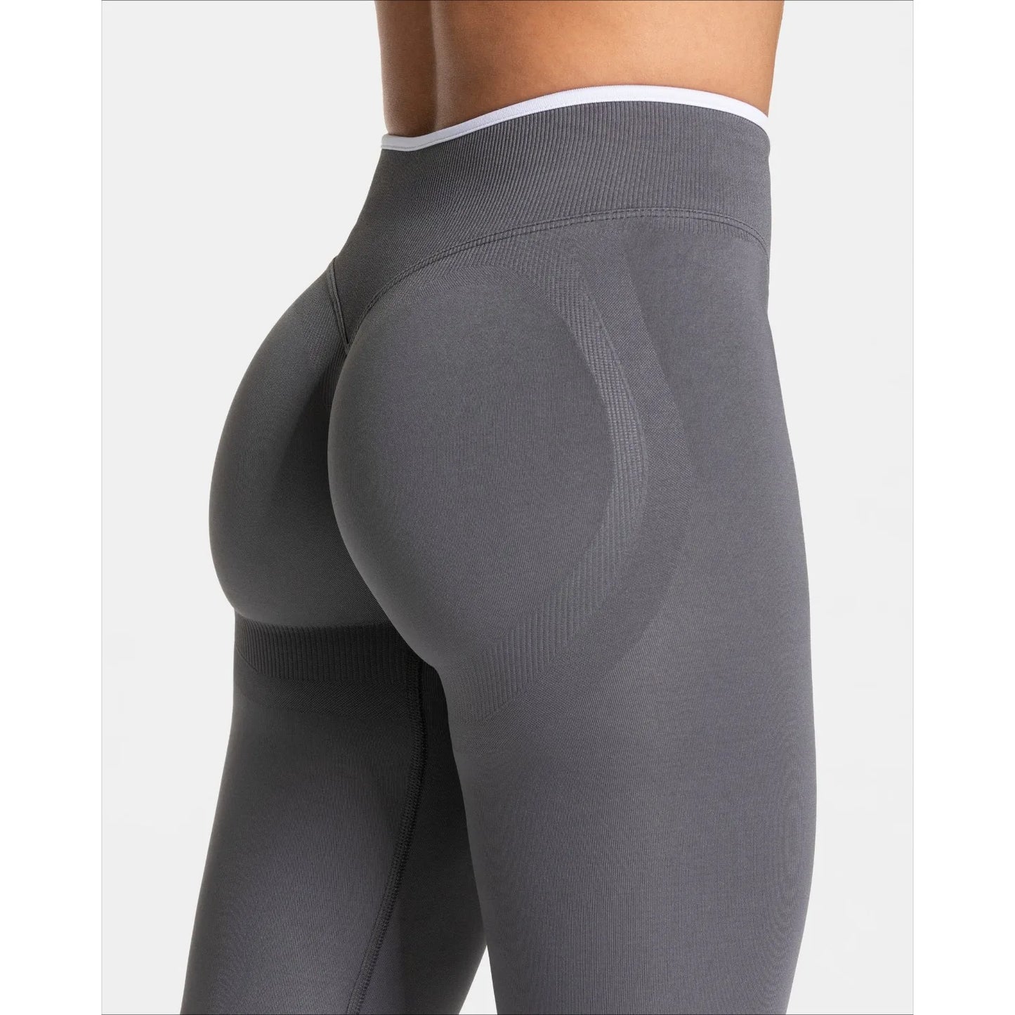 Women's Seamless Gym Solid Color Sports Pants White Edge Waist Tight High Waist Hip Lifting Yoga Pants Running Exercise Pants 3