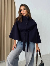 Elegant Fleece Women's Coats Solid Stand Long Sleeve Belted Lace-Up Button Jackets 2025 Autumn Winter Outerwear Female Tops 5