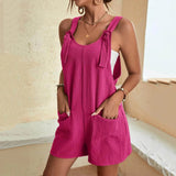 Fashion Women's Jumpsuit Summer 2025 Strappy Sleeveless Casual Loose Solid With Pockets Short Overalls Office Ladies Streetwear 6