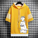 Japan Fashion Men's Hoodies Summer Men Clothing Cartoon Casual Harajuku Streetwear Print Hooded Top Short Sleeve Sweatshirts Men 2