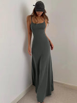 2025 Summer Women's New Fashion Simple Temperament Suspender Long Backless Slim Waisted Casual Dresses