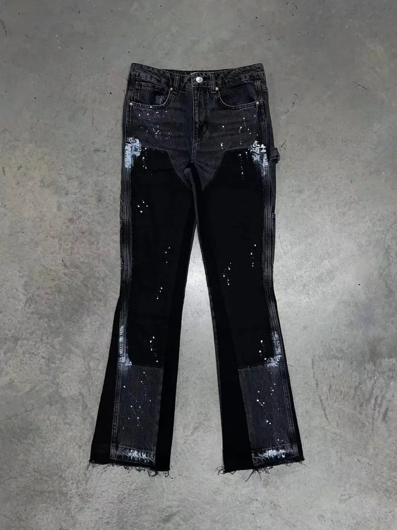 Men's Punk High Street Skinny Jeans | Raw Edge Micro-Trumpet Y2K Biker Rock Style Low-Rise Stretch Floor Length Pants 3