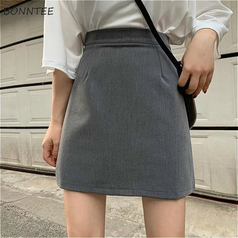 Skirts Women Solid All-match Mini Teenagers Fashion Lady Empire Popular Charm Preppy Temperament Ulzzang Simple Casual Gray New 1