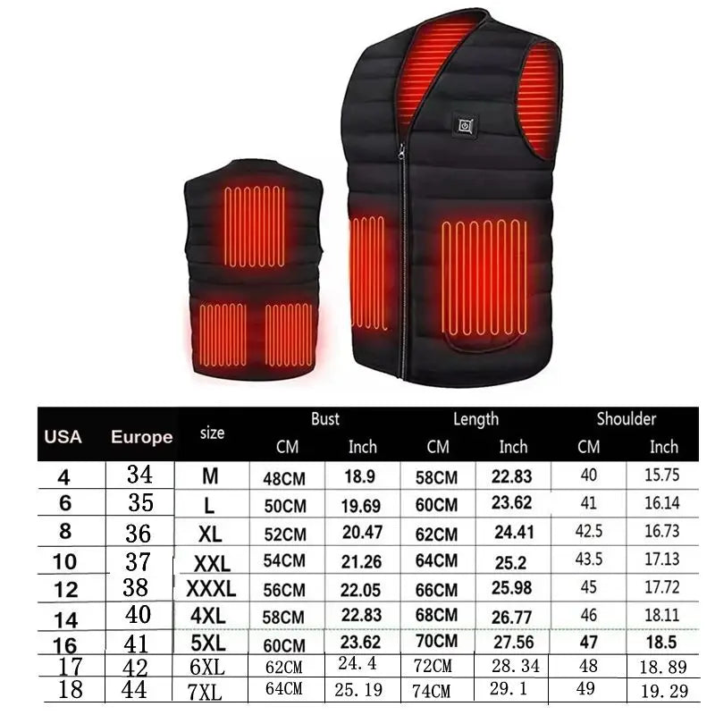 Men Autumn winter Smart heating Cotton Vest 9 area Heated V neck vest Women Outdoor Flexible Thermal Winter Warm Jacket M-7XL 5